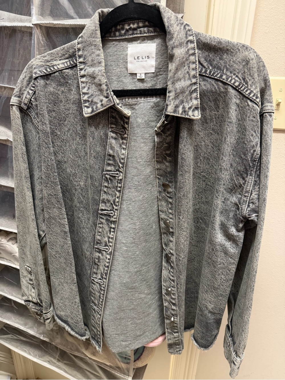 Le Lis Grey Acid-Wash Denim Shacket